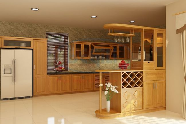 Ảnh của Tủ bếp Gỗ Sồi Mỹ có quầy bar