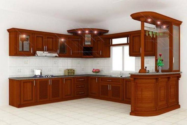 Ảnh của Tủ bếp gỗ xoan đào có quầy bar
