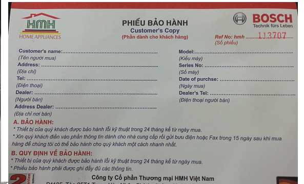 bảo hành bếp từ bosch